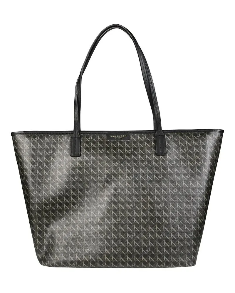 Tory Burch Shopper & Totes Trapezoidal Black Cotton Tote With Subtle Pattern schwarz Schwarz