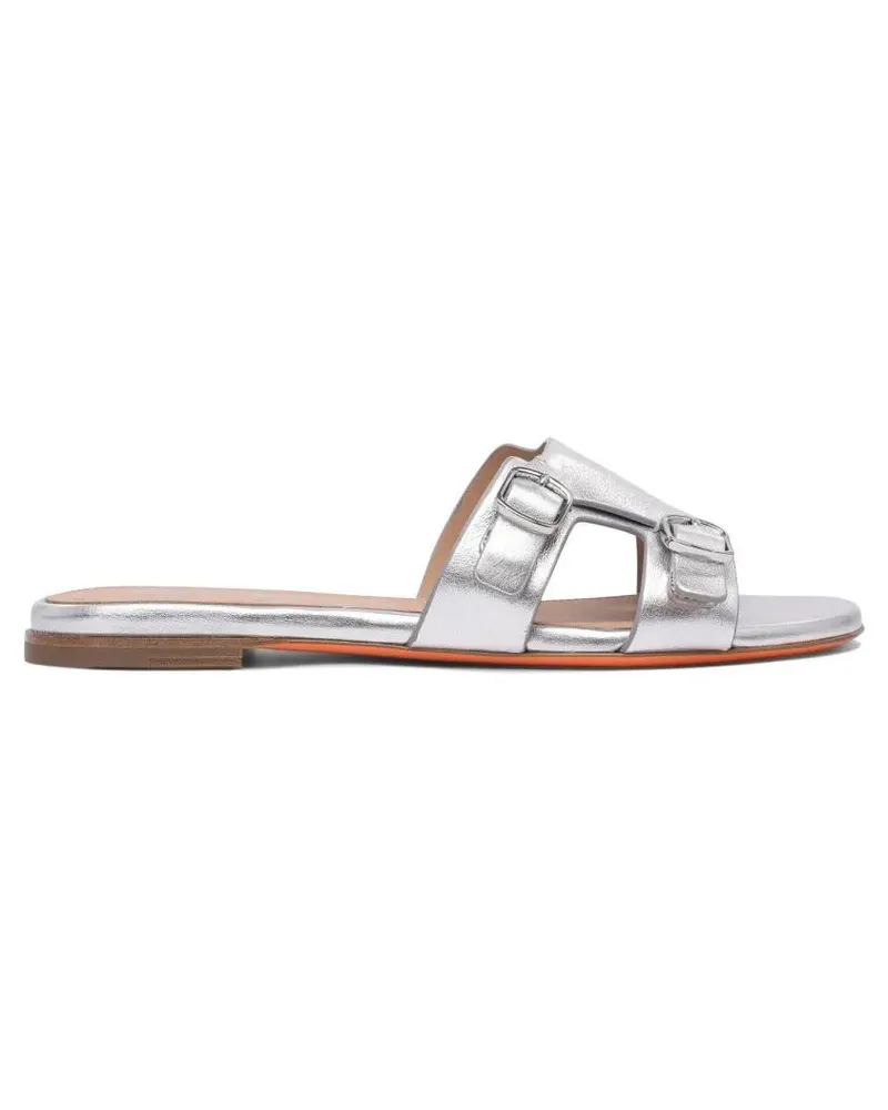 Santoni Sandalen Sleek Leather Sandals With Buckle Accents weiß Weiß