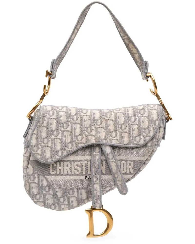 Dior Hobo Bags Oblique Embroidered Canvas Saddle Bag grau Grau