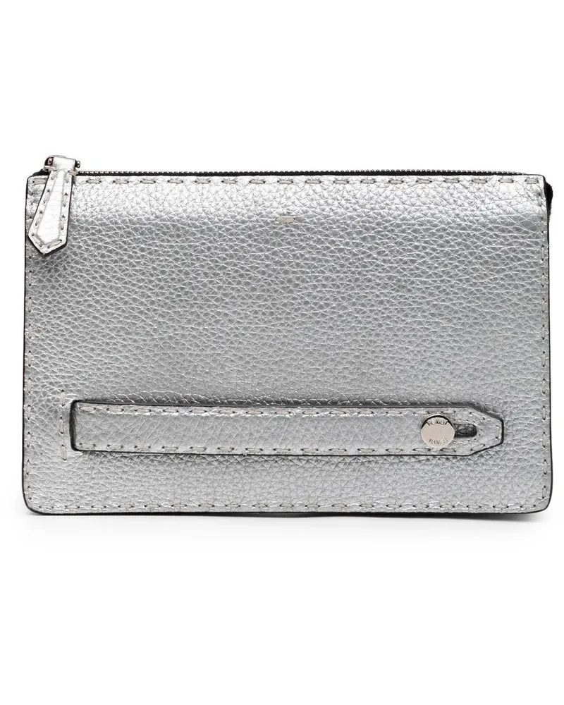 Fendi Clutches Metallic Leather Selleria Clutch silberfarben Silber