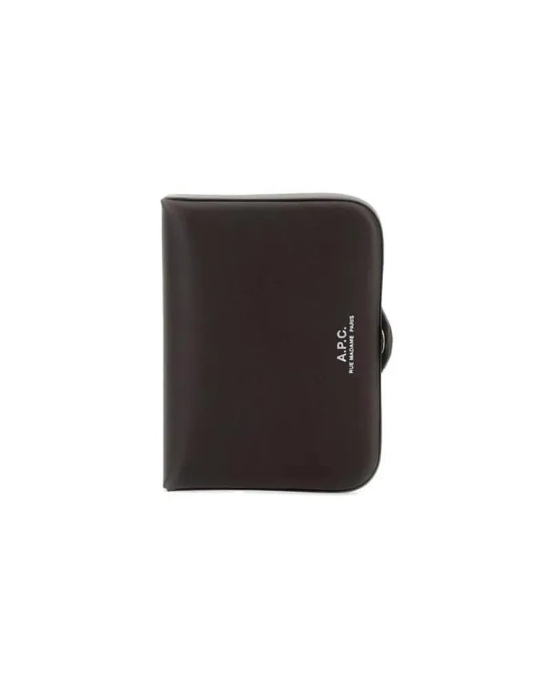 A.P.C. Portemonnaies Refined Leather Wallet With Gold Logo braun Braun