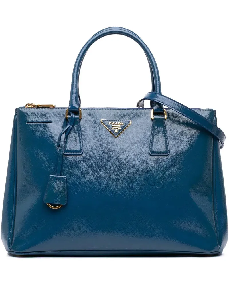 Prada Hobo Bags Medium Saffiano Vernice Galleria Double Zip Satche blau Blau