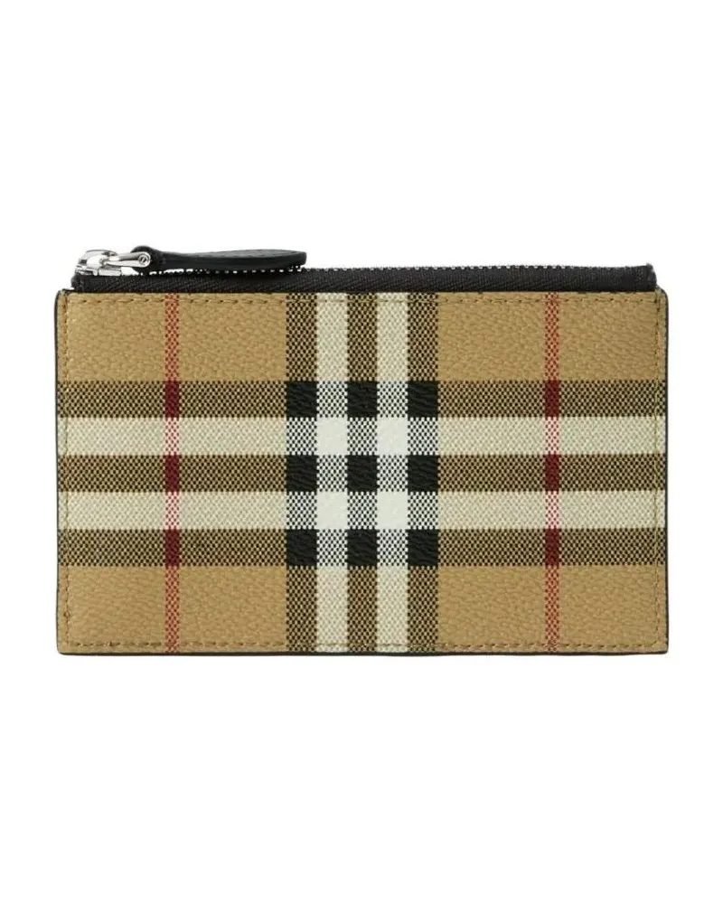 Burberry Portemonnaies Check Pattern Coinholder With Top Zip Fastening braun Braun