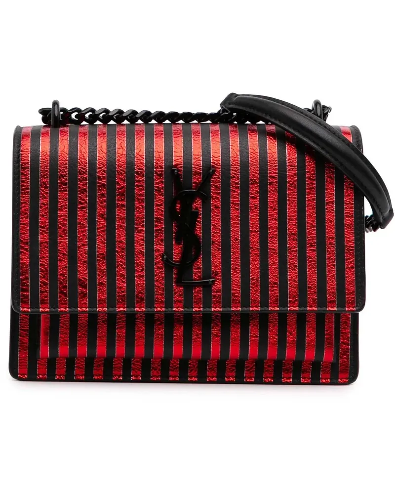 Saint Laurent Hobo Bags 2019 Small Metallic Striped Canvas Monogram Sunset rot Rot