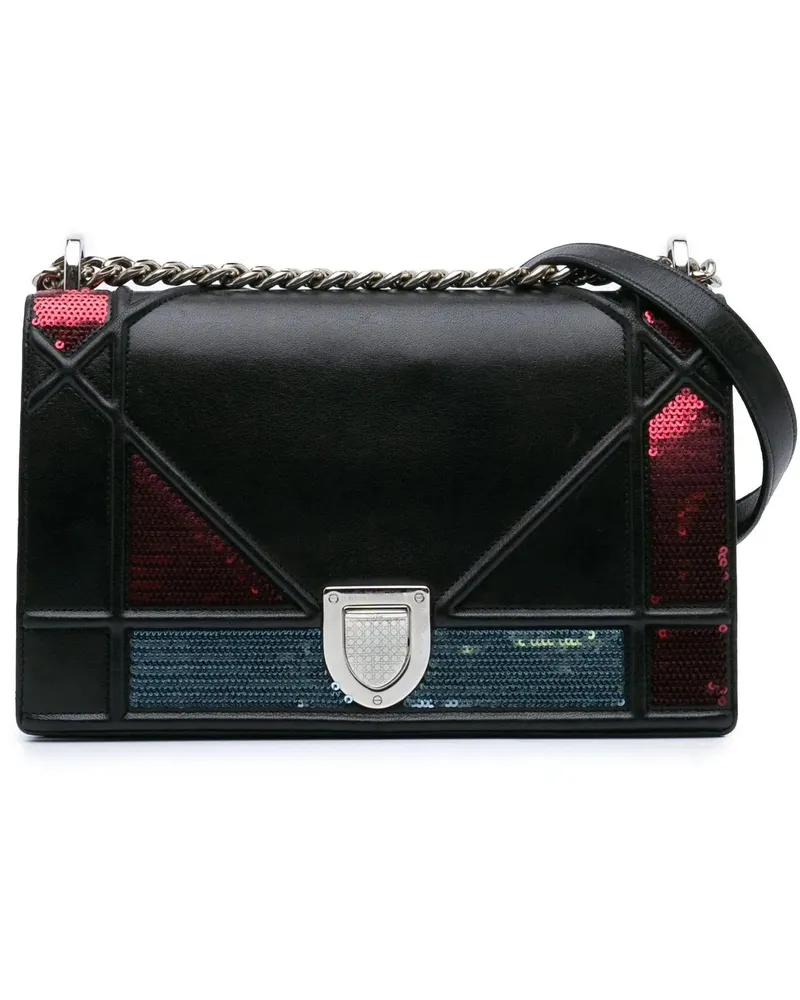 Dior Hobo Bags 2015 Medium Lambskin Sequin Diorama Flap schwarz Schwarz