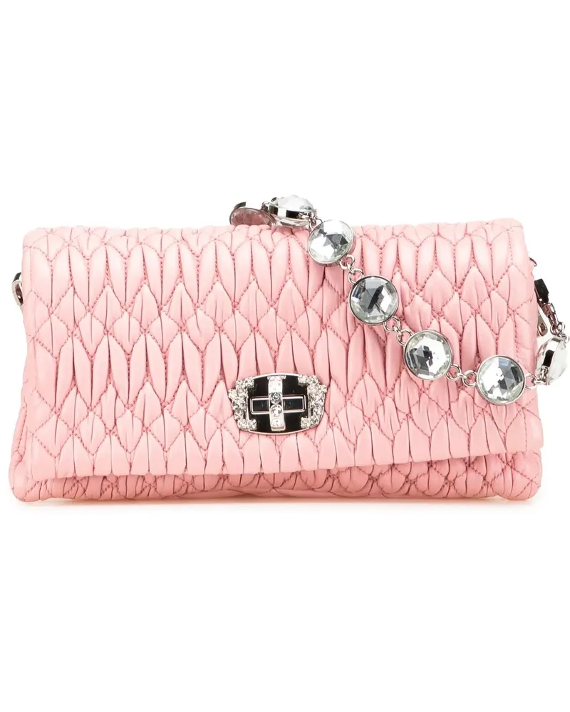 Miu Miu Hobo Bags Matelasse Nappa Crystal Chain Satchel rosa Gold