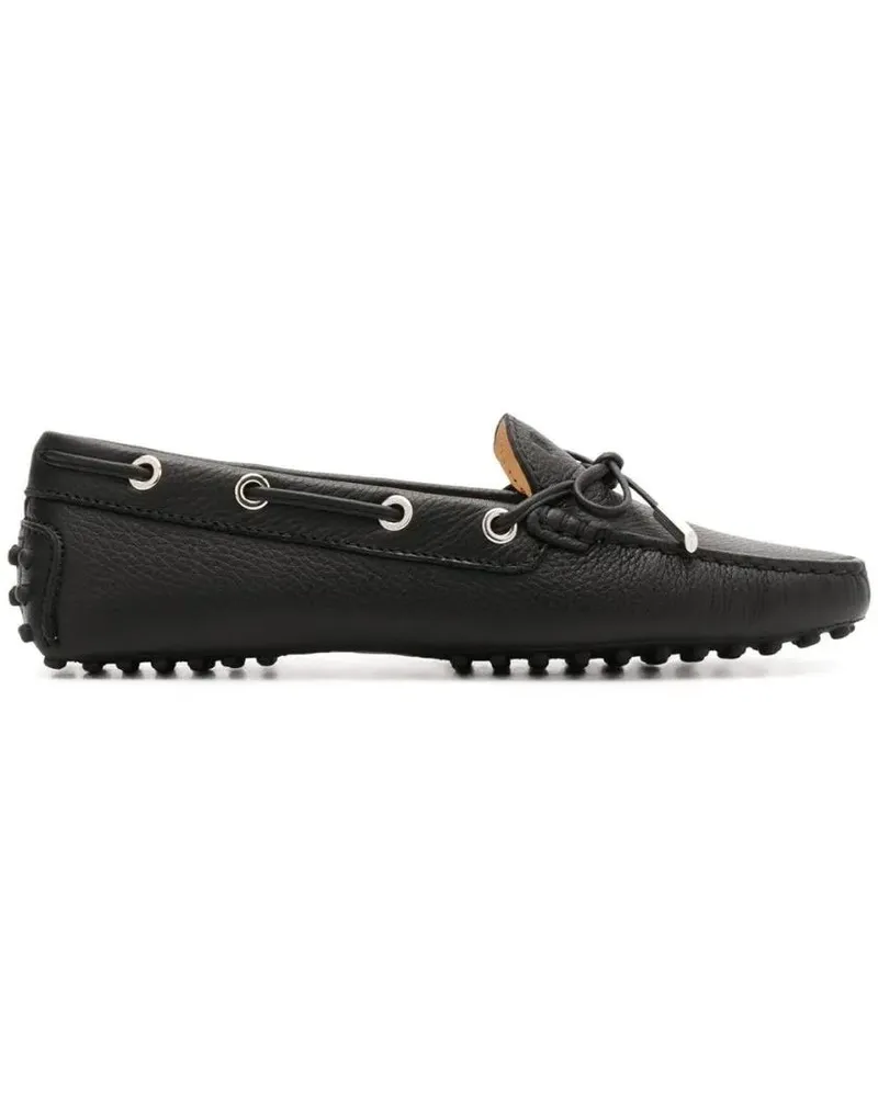 TOD'S Black Leather Slip-On Flats With Pussy-Bow Detail schwarz Schwarz