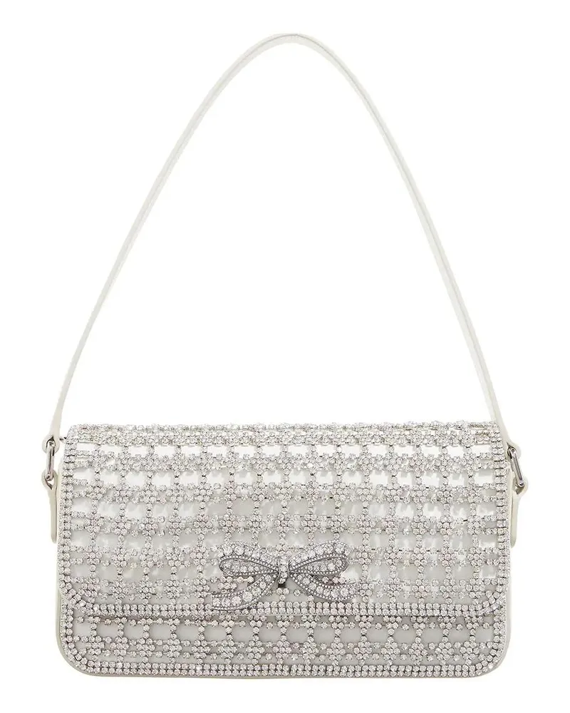 Self-Portrait Pochettes Champagne Crystal Baguette Bag Creme