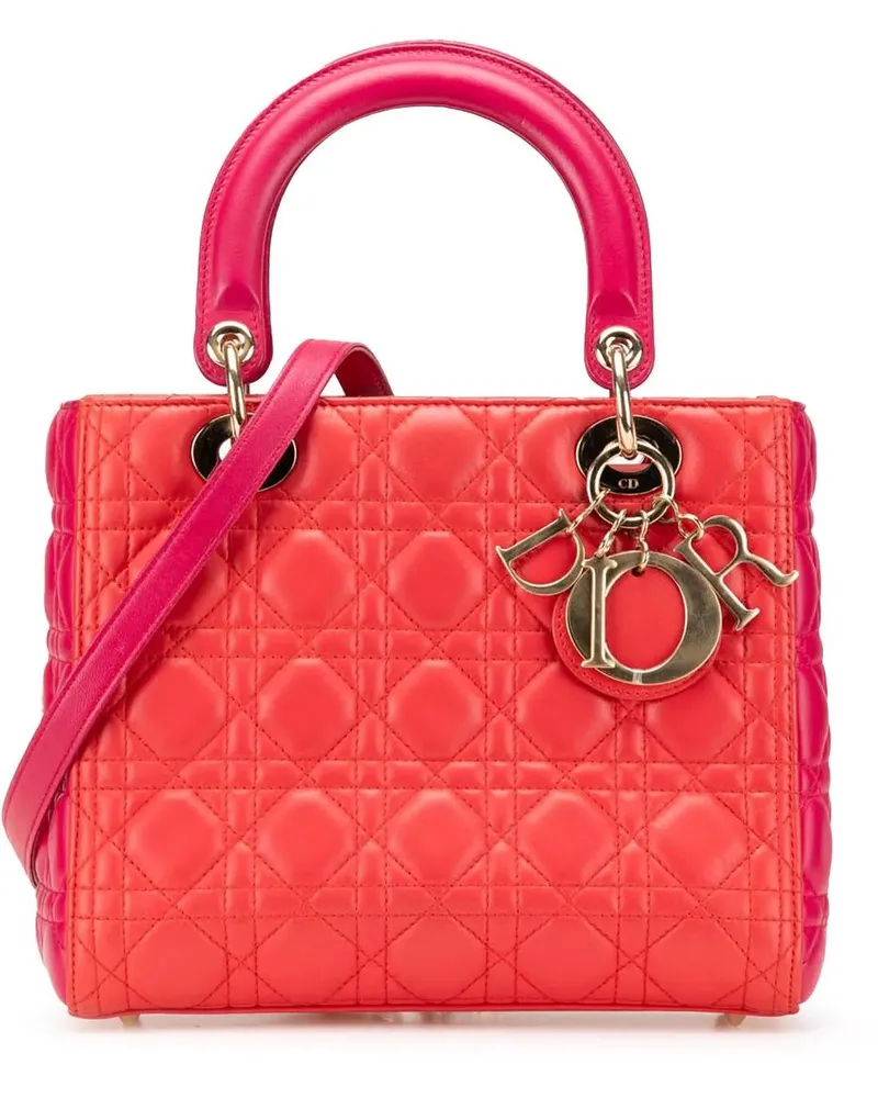 Dior Hobo Bags Medium Bicolor Lambskin Cannage Lady Dior rot Rot