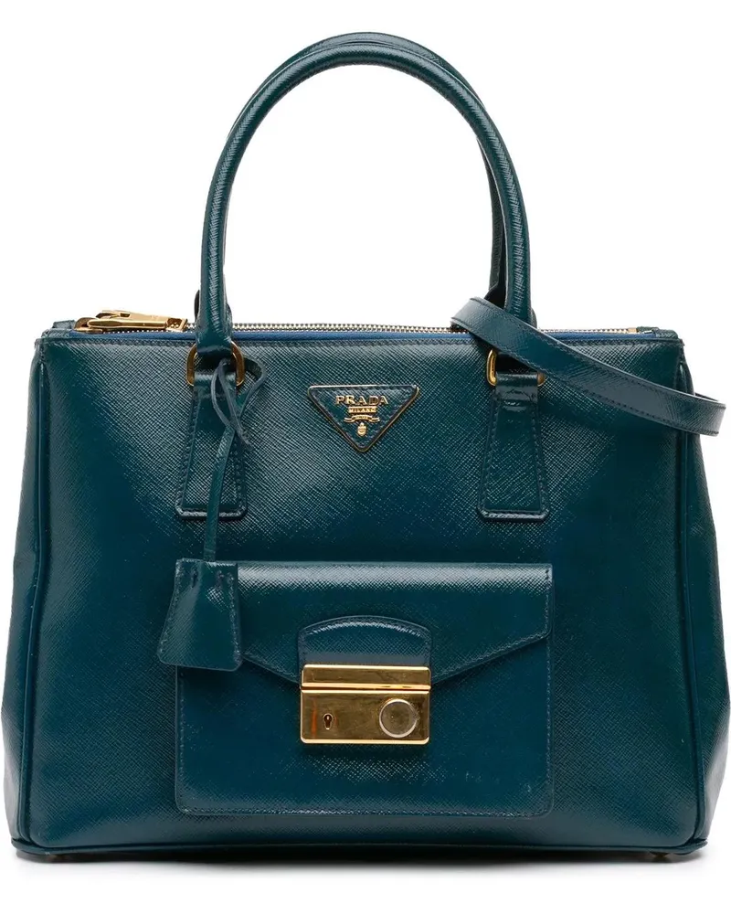 Prada Hobo Bags Saffiano Vernice Galleria Double Zip Front Pocket blau Blau