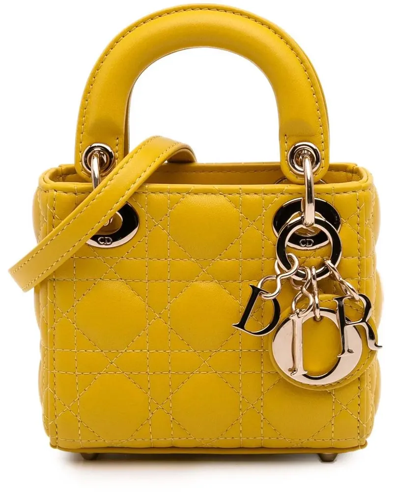 Dior Hobo Bags Micro Lambskin Cannage Lady Dior gelb Gelb