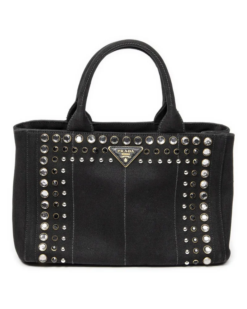 Prada Crossbody Bags Small Rhinestone Canapa Tote schwarz Schwarz