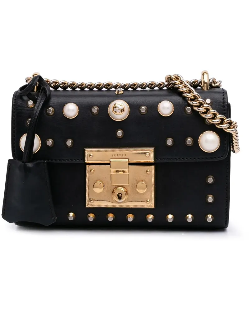 Gucci Hobo Bags Small Pearl Studded Leather Padlock Crossbody schwarz Schwarz