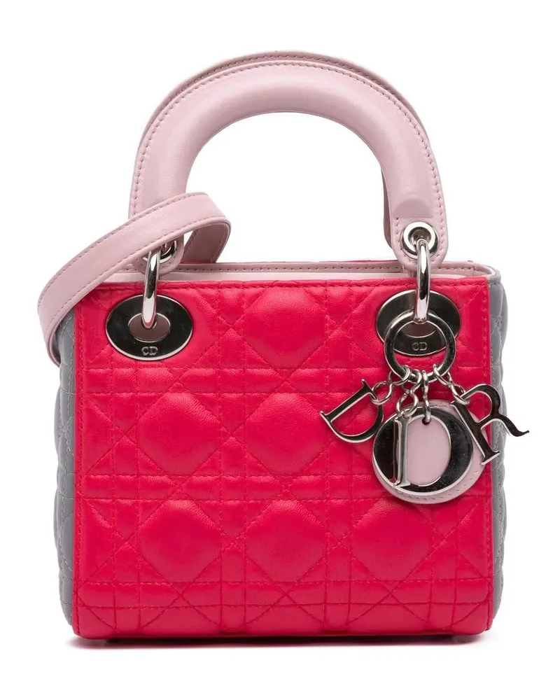 Dior Hobo Bags Mini Tricolor Lambskin Cannage Lady Dior rosa Gold