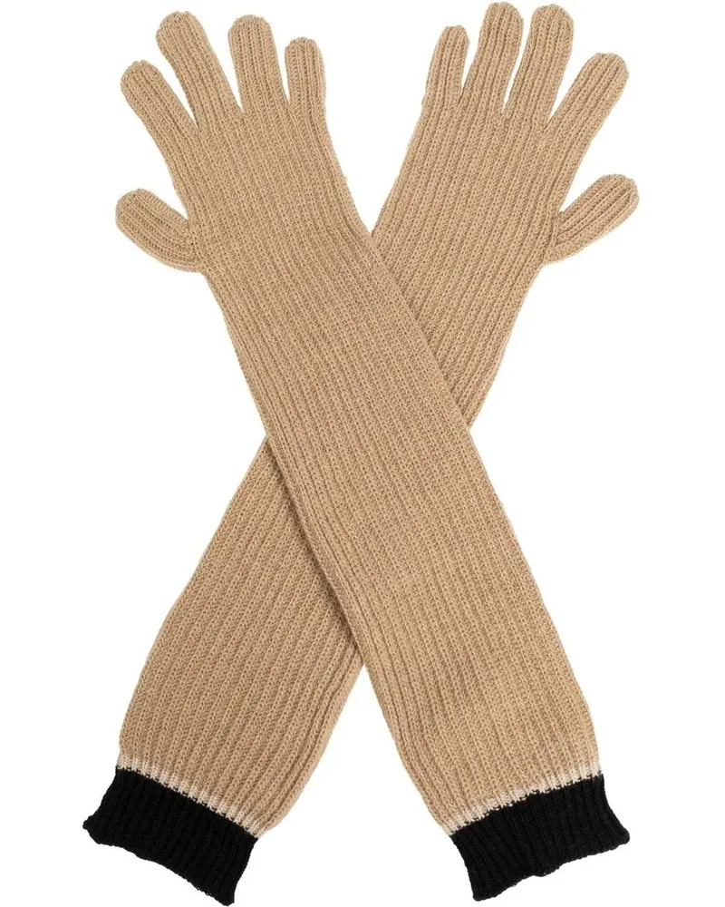 Moschino Handschuhe Two-Tone Ribbed Long Gloves beige Beige