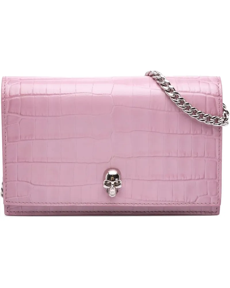 Alexander McQueen Hobo Bags Small Crocodile Embossed Calfskin Skull Crossbody rosa Gold