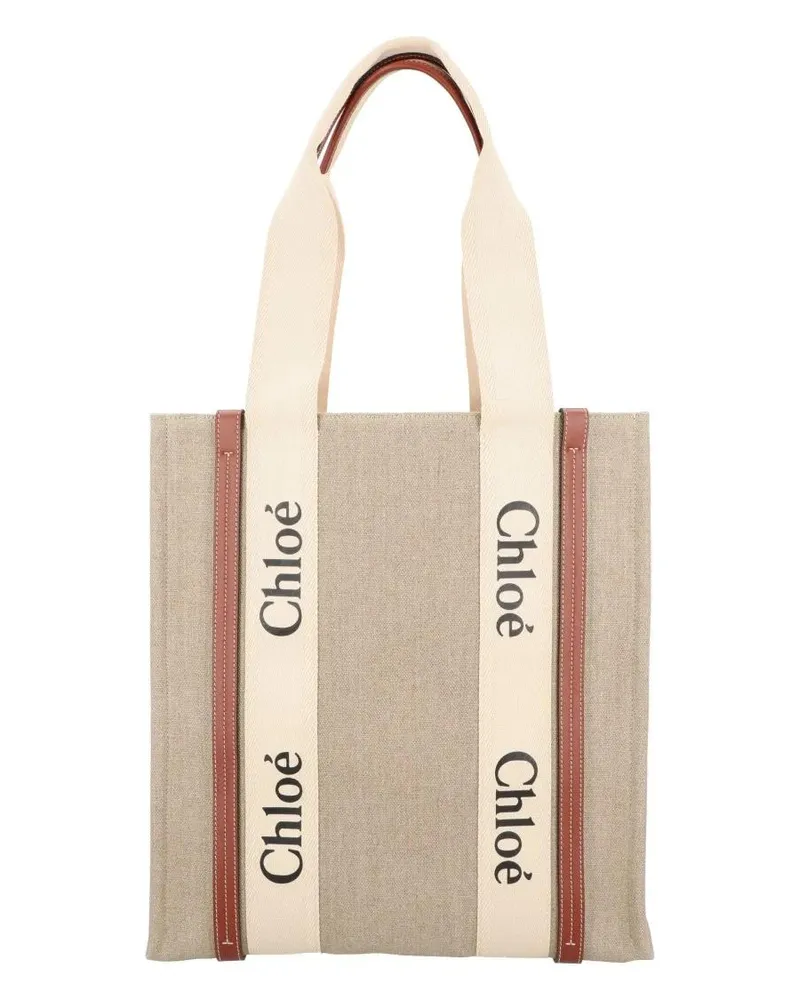 Chloé Shopper & Totes Woody Tote Bag In Linen & Leather beige Beige