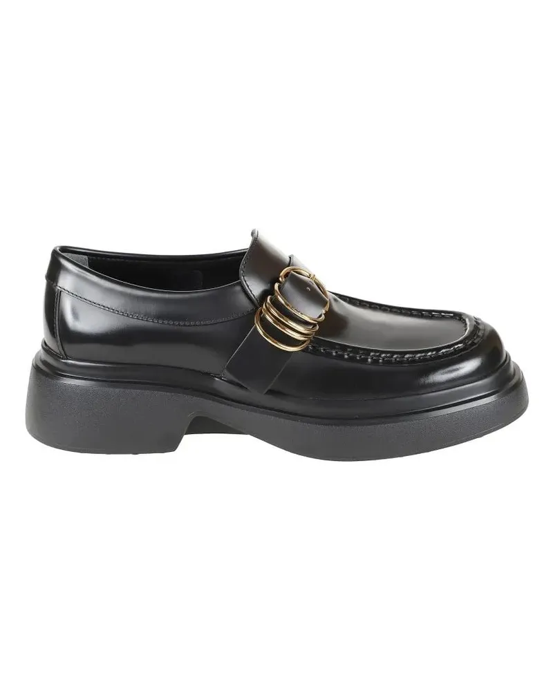 TOD'S Rounded Toe Black Loafers With Buckle Detail schwarz Schwarz