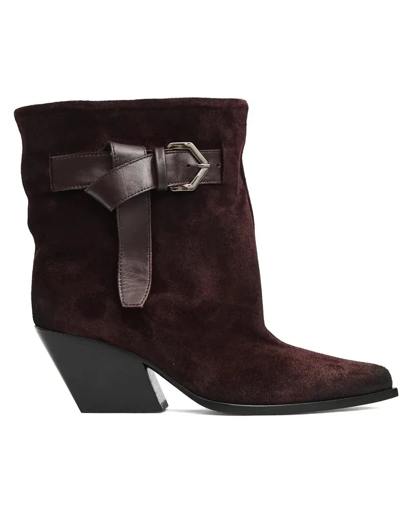 Elena Iachi Stiefel Bordeaux Suede Ankle Boots With Wide Leather Buckl rot Rot