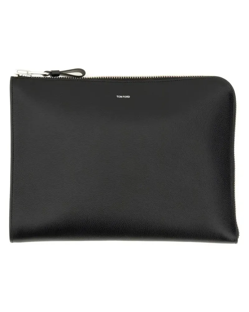 Tom Ford Crossbody Bags Zippered Black Calf Leather Portfolio schwarz Schwarz