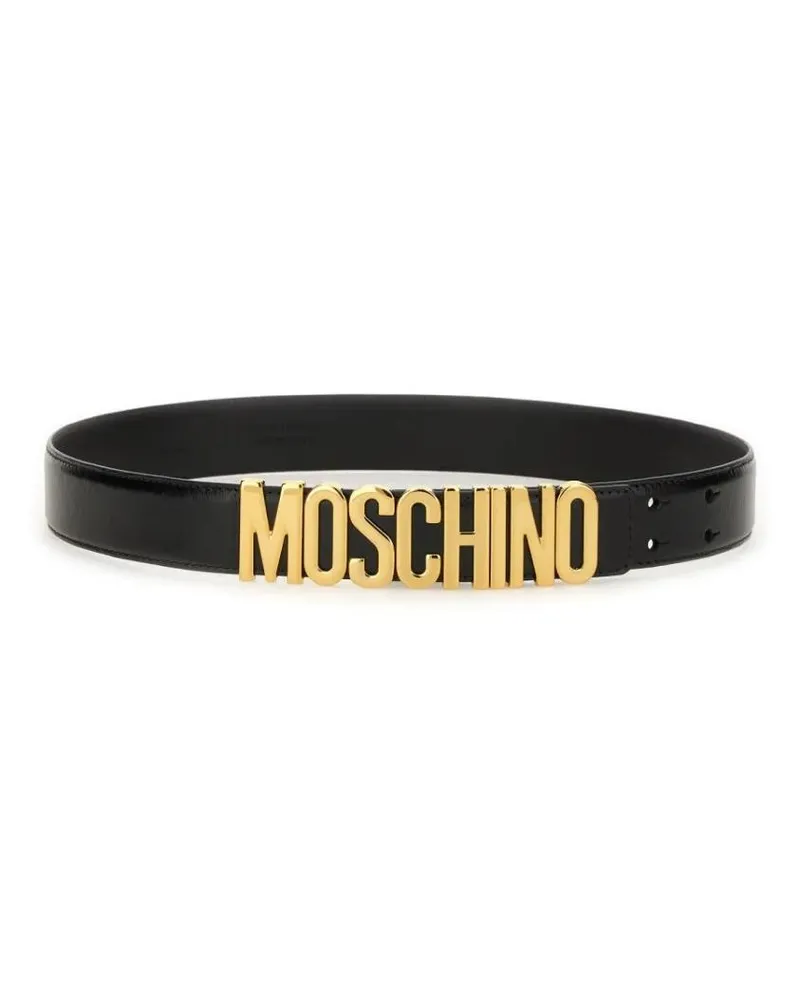 Moschino Gürtel Black Leather Belt With Bold Logo Detail schwarz Schwarz