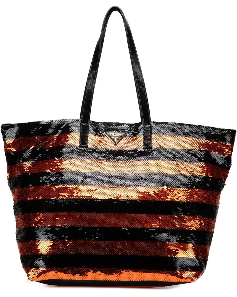 Prada Shopper Satin Sequin Stripes Tote orange Orange