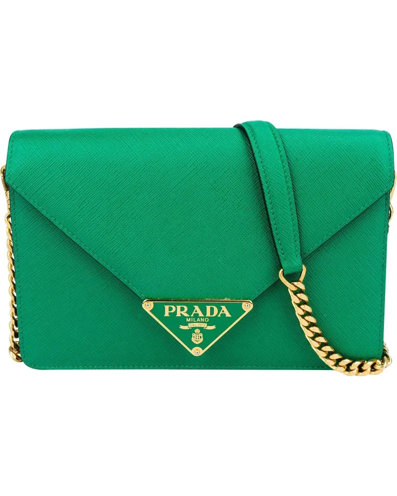 Prada Crossbody Bags  Green Saffiano Leather Big Triangle Crossbod grün Grün