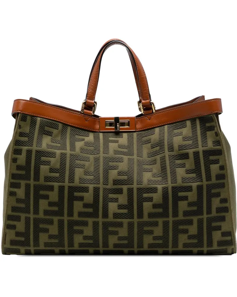 Fendi Hobo Bags Zucca Embroidered Canvas Peekaboo X Tote grün Grün