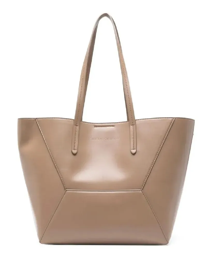 Brunello Cucinelli Shopper & Totes Geometric Panel Brown Tote Bag With Detachable Pou beige Beige