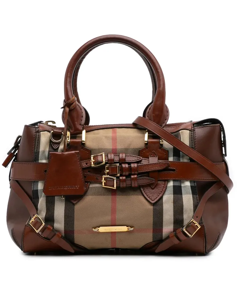 Burberry Hobo Bags Small House Check Canvas Bridle Gladstone Satchel braun Braun