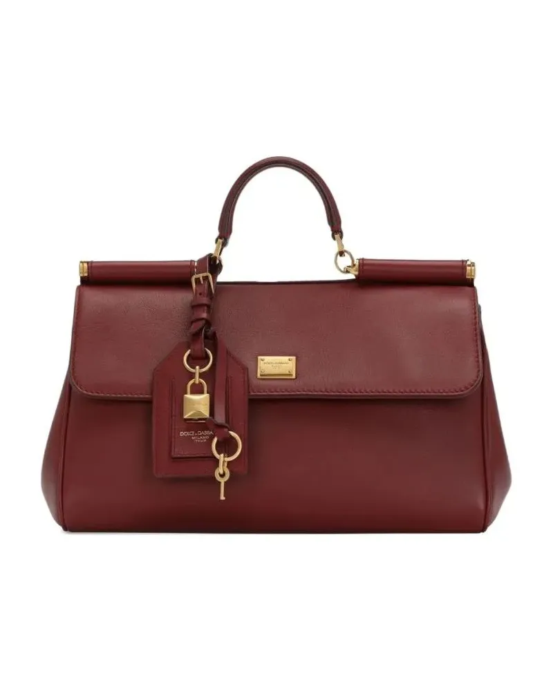 Dolce & Gabbana Shopper & Totes Structured Bordeaux Leather Handbag With Decorativ rot Rot