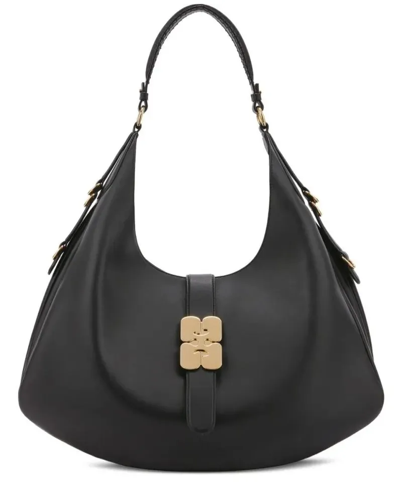 Ganni Hobo Bags Curved Black Shoulder Bag schwarz Schwarz