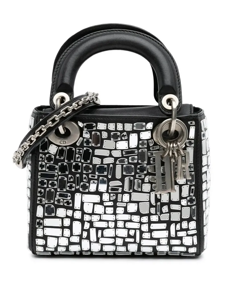 Dior Hobo Bags 2018 Mini Smooth Calfskin Embroidered Mosaic of Mi schwarz Schwarz