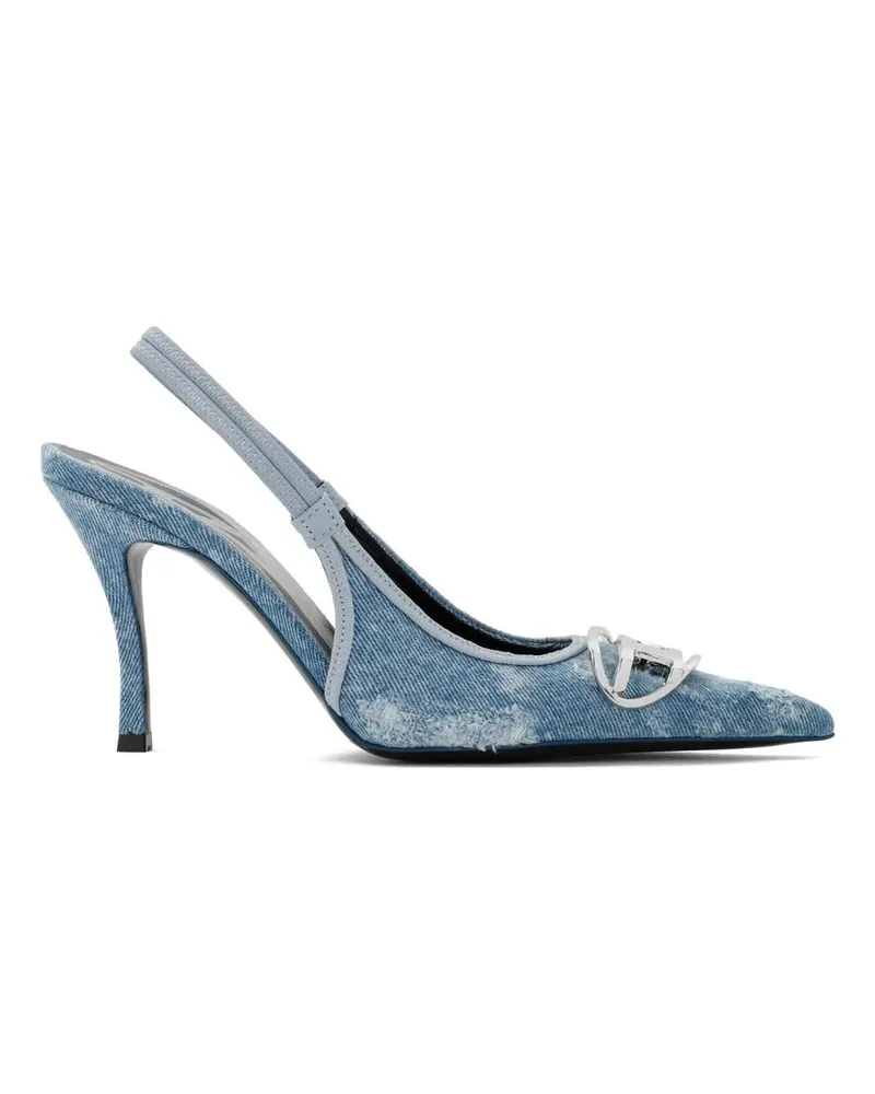 Diesel Hohe Schuhe Distressed Denim Look Pointed-Toe Pumps With Silve blau Blau