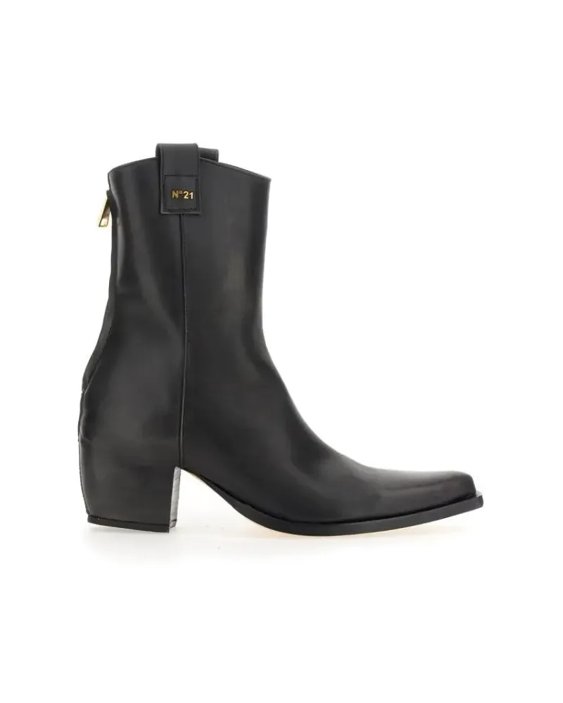 N° 21 Stiefel Pointed Toe Leather Boots With Block Heel schwarz Schwarz