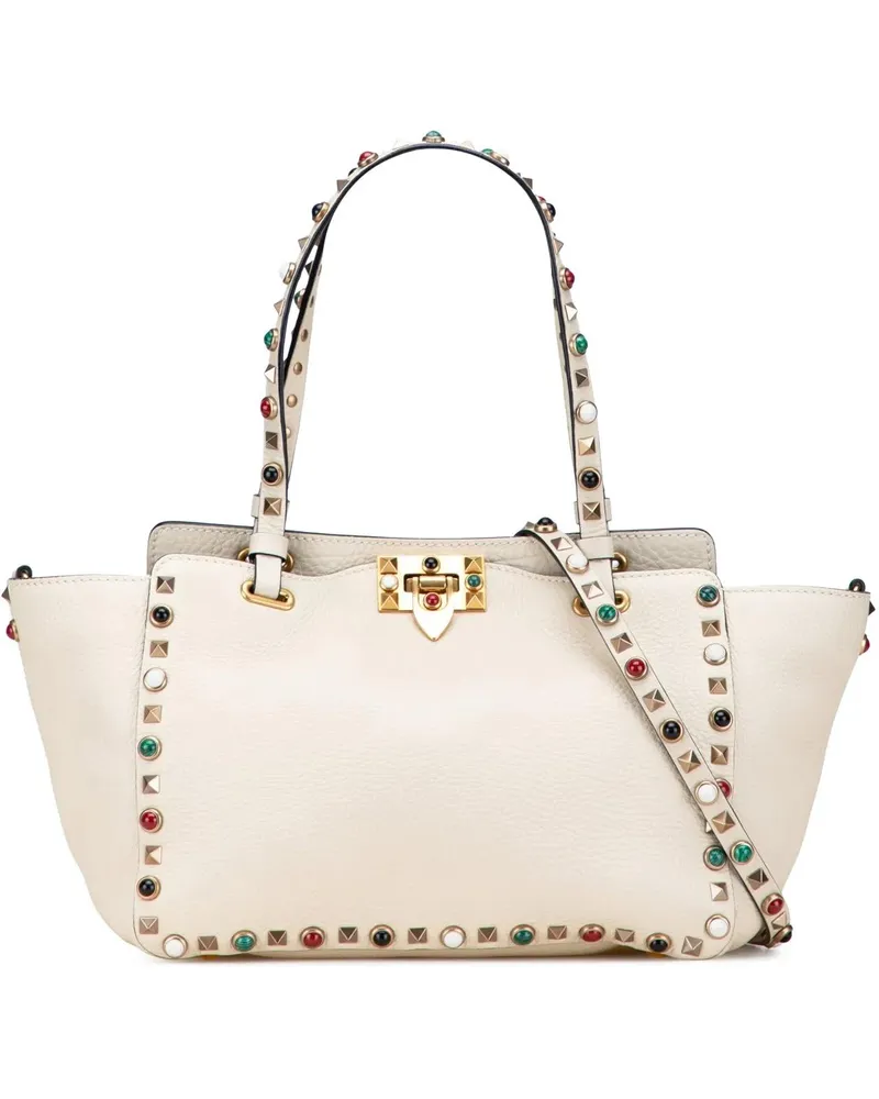 Valentino Garavani Hobo Bags Small Leather Rockstud Rolling Trapeze Satchel weiß Weiß
