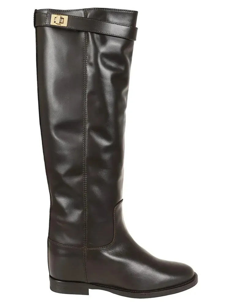 Via Roma 15 Stiefel Leather Ankle Boots With Hook-And-Eye Strap schwarz Schwarz
