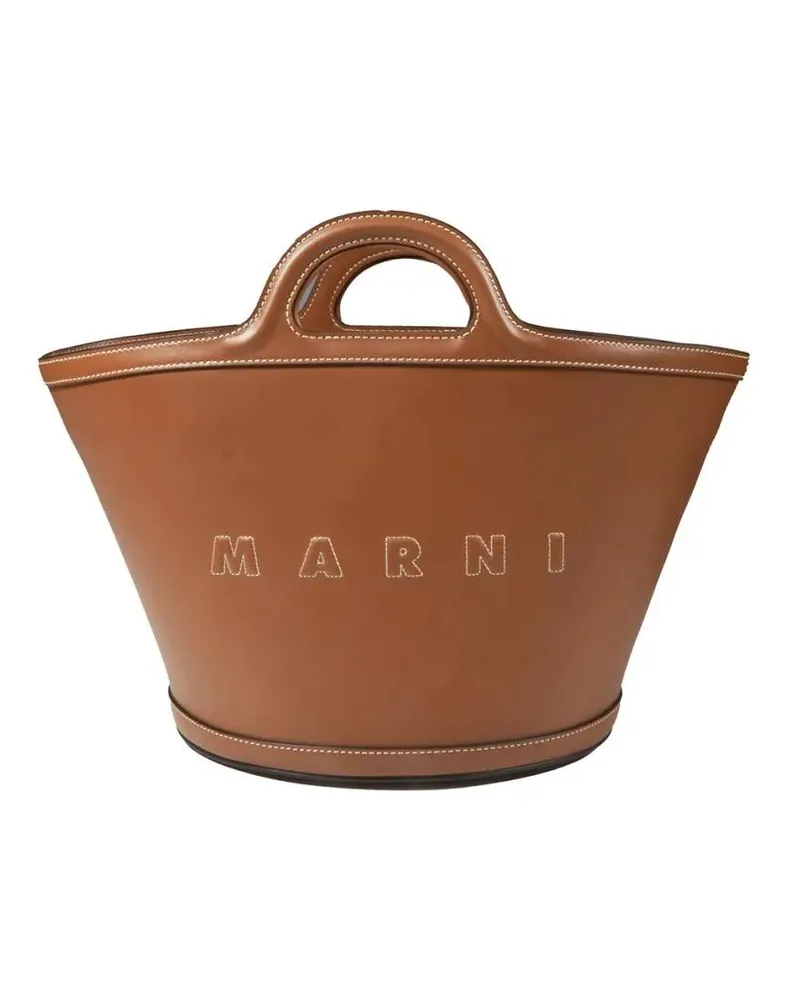 Marni Beuteltaschen Tropicalia Small Bucket Bag In Brown Leather braun Braun