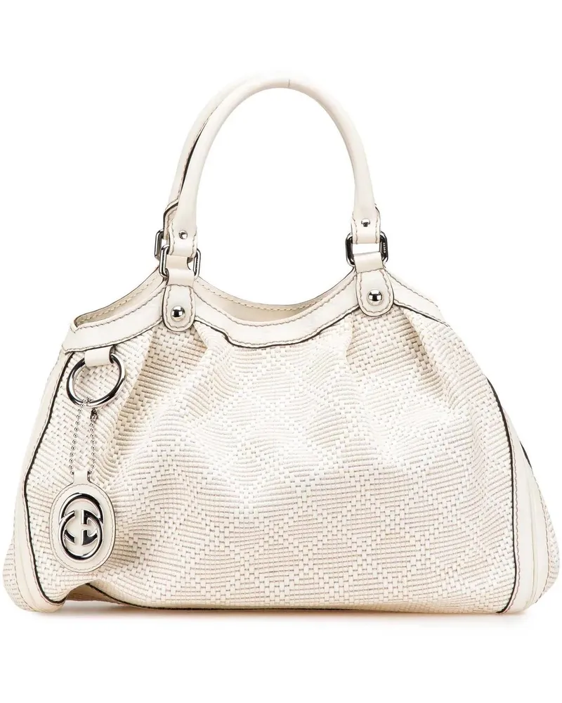 Gucci Shopper Medium Diamante Raffia Sukey Tote weiß Weiß