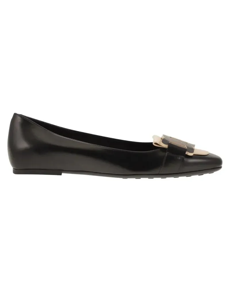 TOD'S Leather Ballerina With Chain schwarz Schwarz