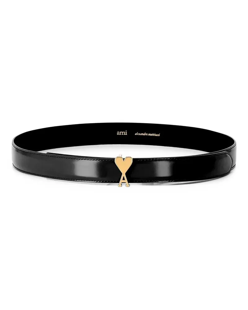 AMI Paris Gürtel Calfskin Leather Belt With Heart-Shaped Buckle schwarz Schwarz