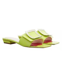 Roger Vivier Slipper & Pantoletten Belle Vivir Metal Buckle Mules In Patent Leather Grün