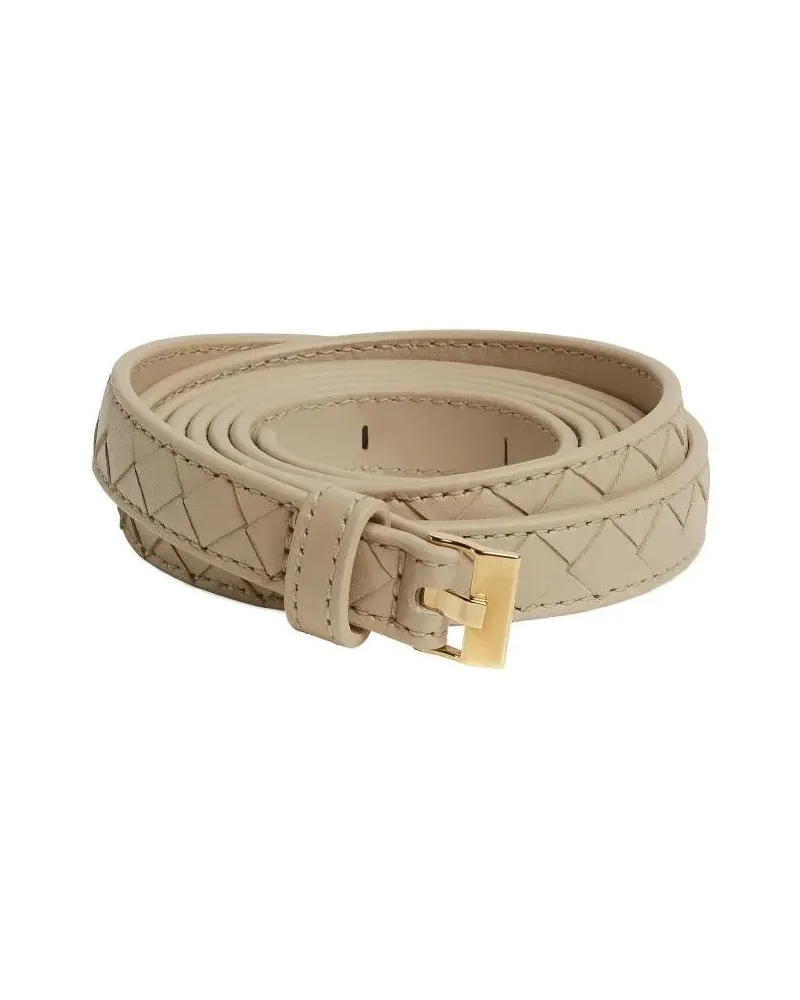 Bottega Veneta Gürtel Woven Leather Belt With Polished Gold Tone Buckle beige Beige