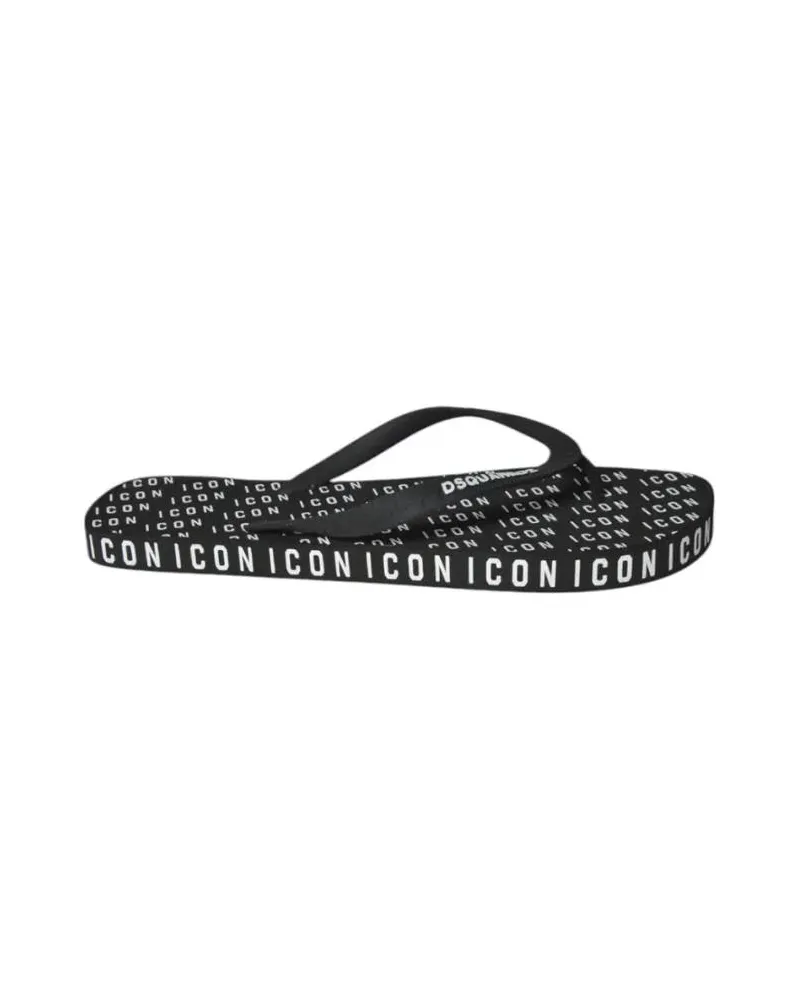 Dsquared2 Loafer Black Rubber Logo Flip Flops schwarz Schwarz