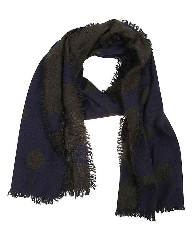 Yohji Yamamoto Tücher & Schals Double-Faced Wool Scarf With Khaki And Blue Polka blau Blau
