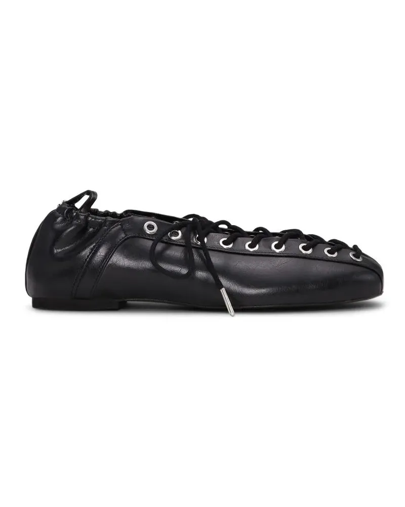 Ganni Eyelets Lace-Up Ballerina Flats With Crinkle Oleat schwarz Schwarz