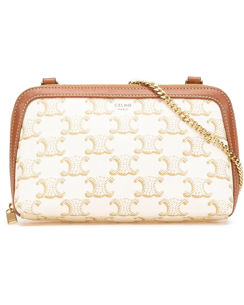 Celine Hobo Bags Triomphe Coated Canvas Clutch On Chain weiß Weiß