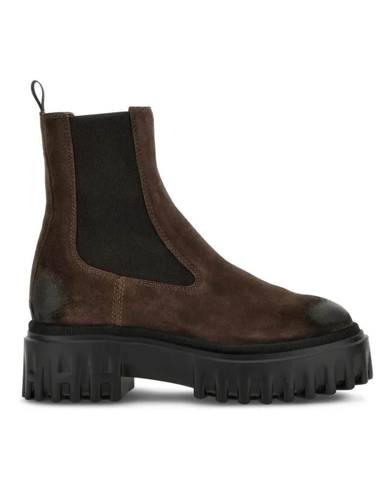 Hogan Stiefel Brown Leather Ankle Boots With Black Sole schwarz Schwarz