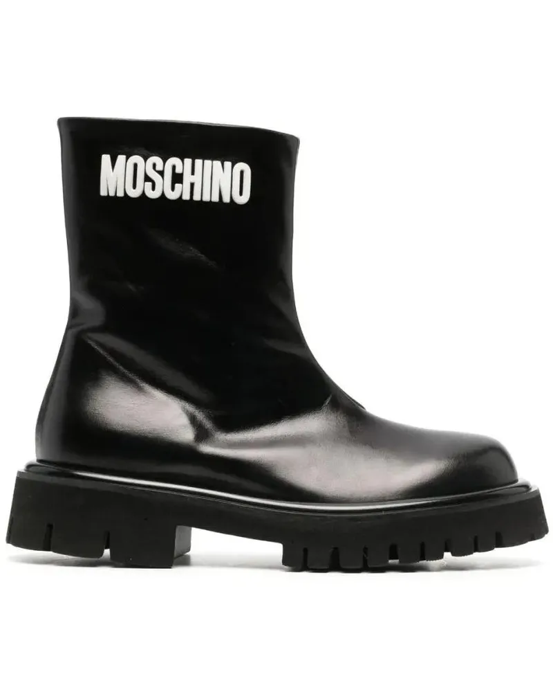 Moschino Stiefel Leather Ankle Boots With Rubber Sole schwarz Schwarz