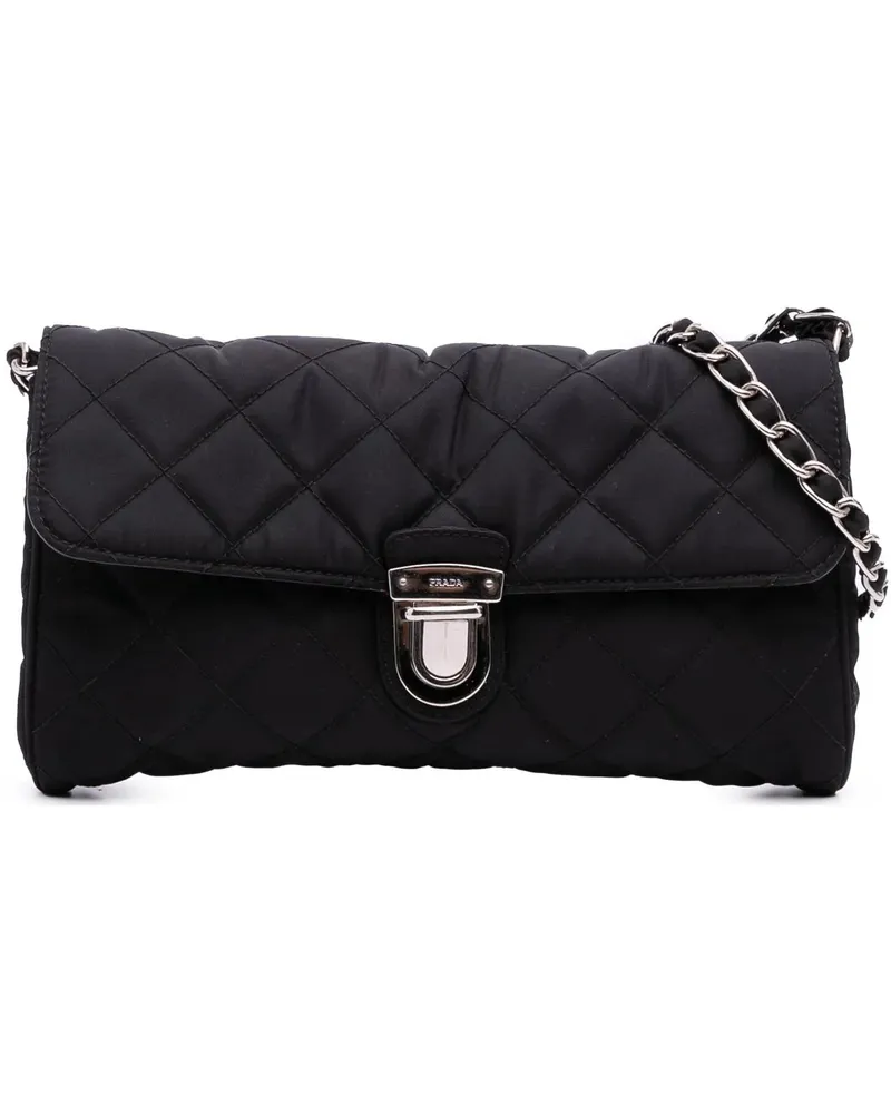 Prada Hobo Bags Impuntu Tessuto Chain Crossbody schwarz Schwarz